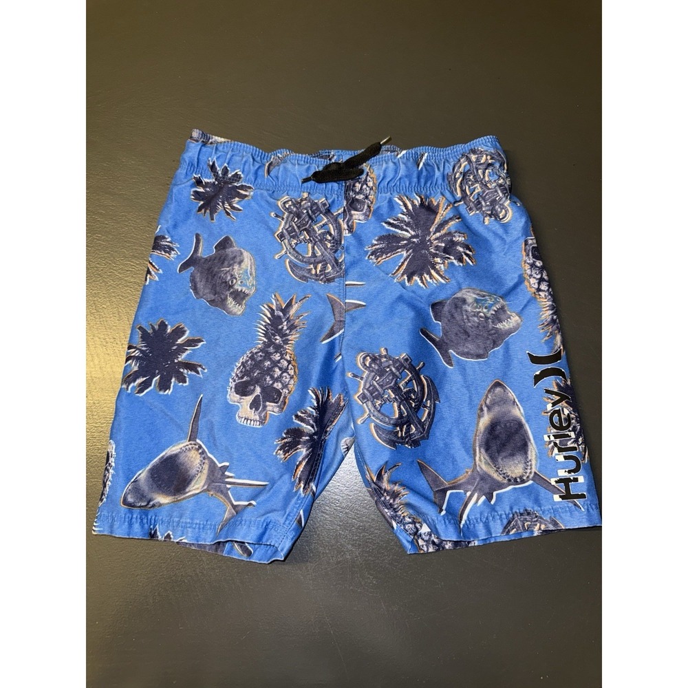 Hurley Blue Shark Print Swim Trunk Shorts Toddler Boy Size 5/6 *No Liner*